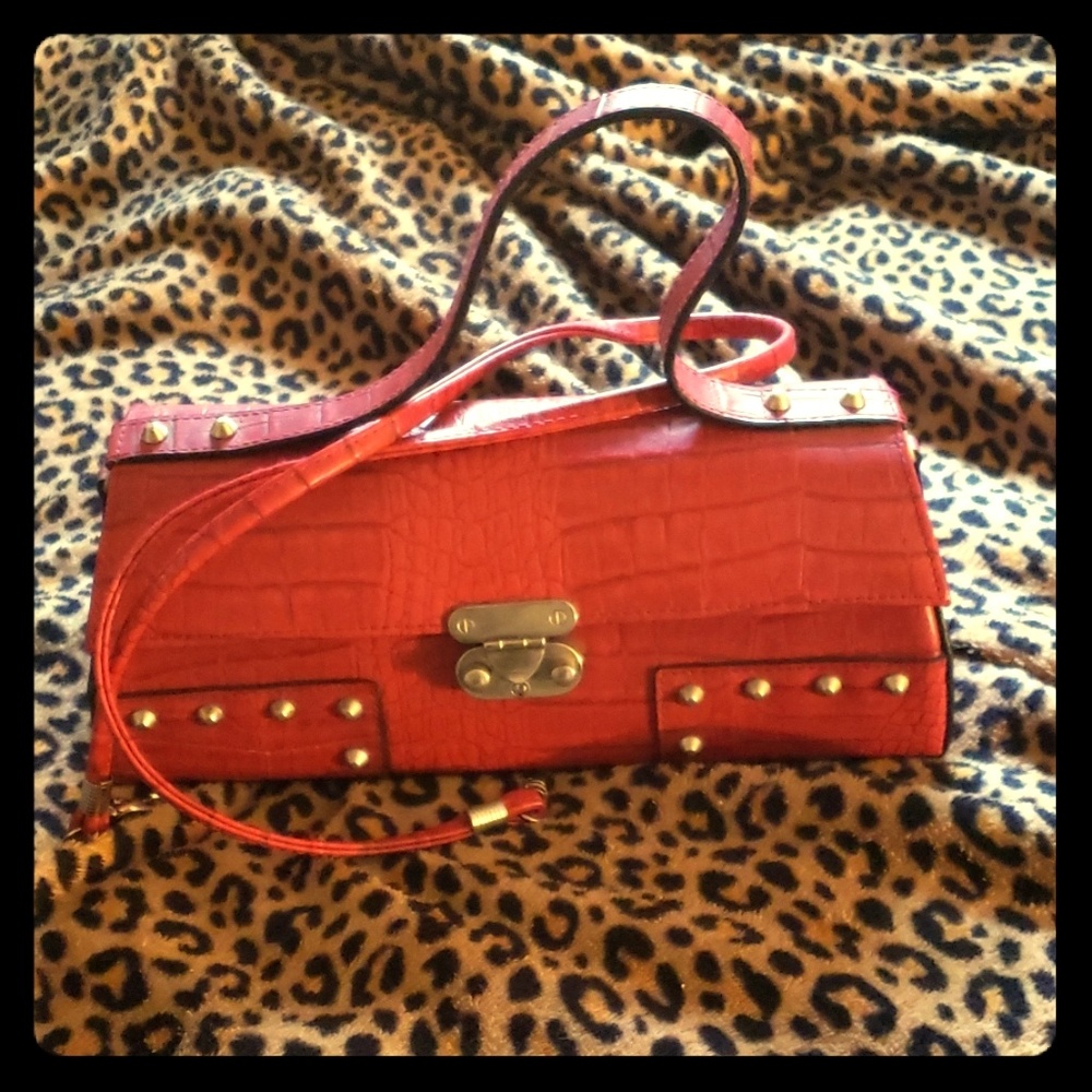 Red studded Faux crocodile clutch/purse
